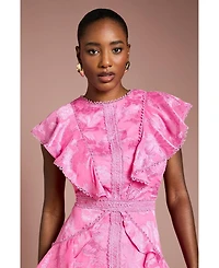 Coast Women's Satin Ruffle Jacquard Midi Dress