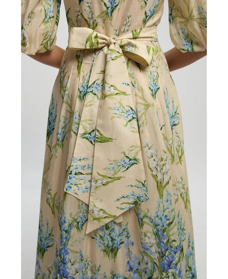 Karen Millen Women's Floral Puff Sleeve Midi Dress