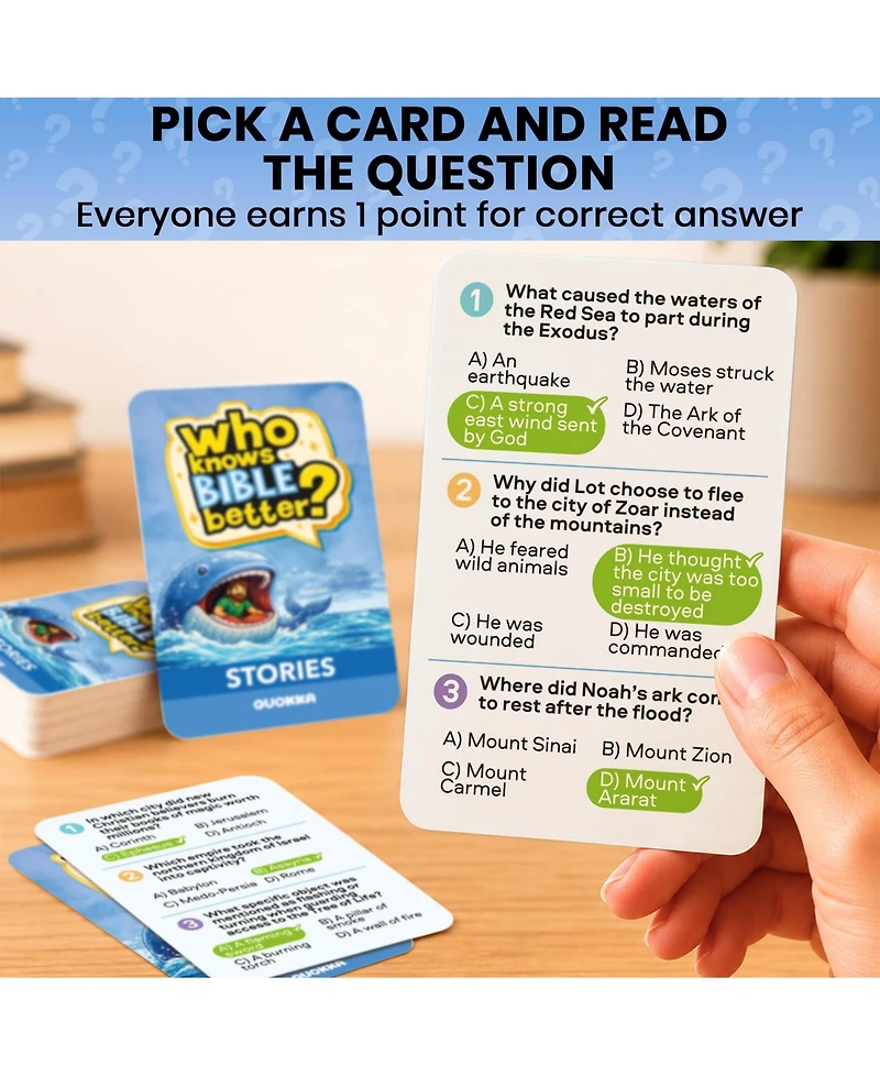 Quokka Trivia Card Games for Family - Bible and Generations Collections with 300 to 900 Questions Game Night Sunday School