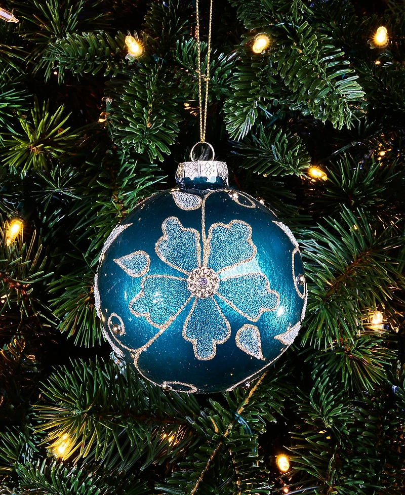 Holiday Lane Enchanted Forest Ball With Flower Ornament, Macy's Exclusive