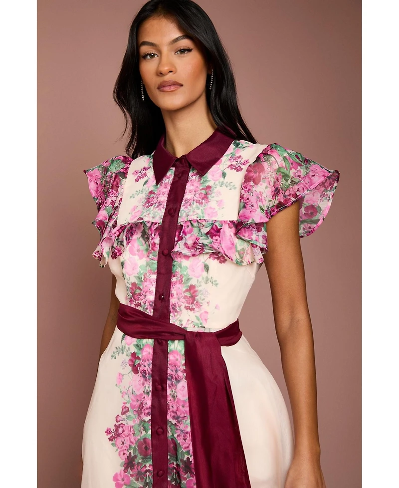 Coast Petite Floral Frill Collard Midi Dress
