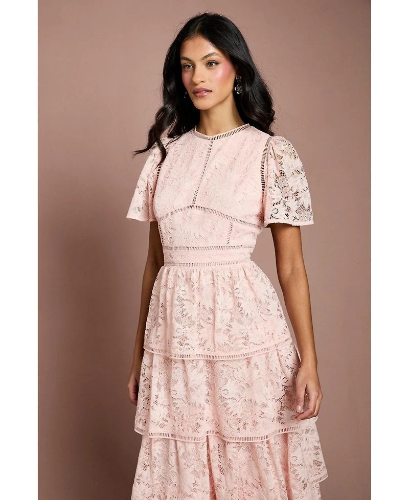Coast Women's Flutter Sleeve Tiered Midi Dress