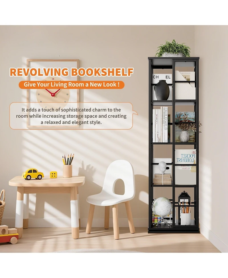 homfan 4-Tier 360 Degree Rotating Bookshelf, Slim Metal Frame Multi-Purpose Storage Display Rack for Home Decor