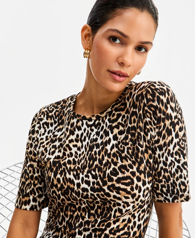 I.n.c. International Concepts Women's Leopard-Print Front Slit Short-Sleeve Midi Dress, Macy's Exclusive