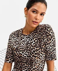 I.n.c. International Concepts Women's Leopard-Print Front Slit Short-Sleeve Midi Dress, Macy's Exclusive