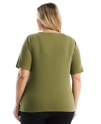 Rafaella Plus Pom Trim Detail Short-Sleeve Top