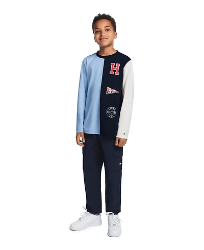 Tommy Hilfiger Boys' 8-20 Color-Block Logo Long-Sleeve T-Shirt