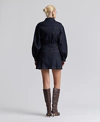 Avec Les Filles Women's Stretch Denim Belted Cargo Mini Dress