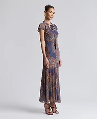 Avec Les Filles Women's Scoop Neck Tie Detail Godet Maxi Dress