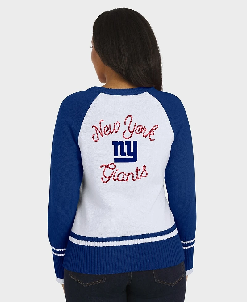 Wear by Erin Andrews Women's White/Royal New York Giants Color Block Raglan Sweater