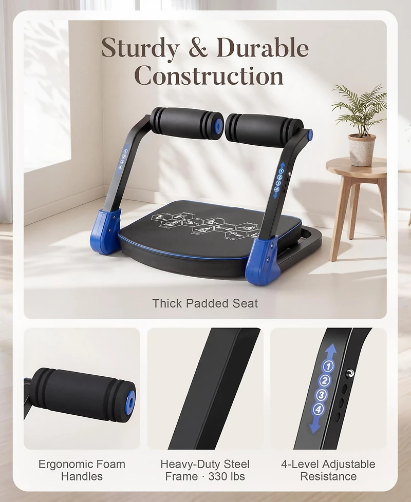 Hongge Foldable Ab Machine, At Home Workout Equipment, Adjustable Trainer Machine for Stomach Workout, Core with Resistance Bands