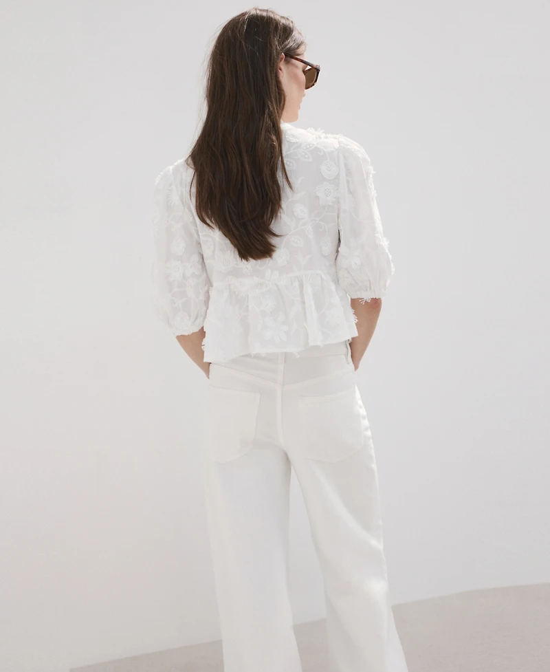 Mango Women's Embroidered Puff-Sleeve Blouse
