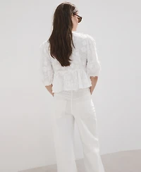 Mango Women's Embroidered Puff-Sleeve Blouse