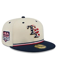 New Era Men's Cream/Blue Tampa Bay Rays Usa 250 Fourth of July 59FIFTY Fitted Hat