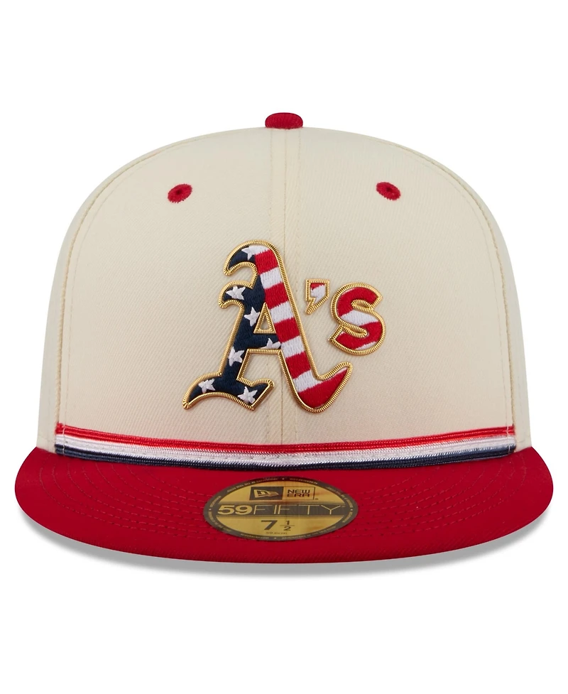 New Era Men's Cream/Red Athletics Usa 250 Fourth of July 59FIFTY Fitted Hat