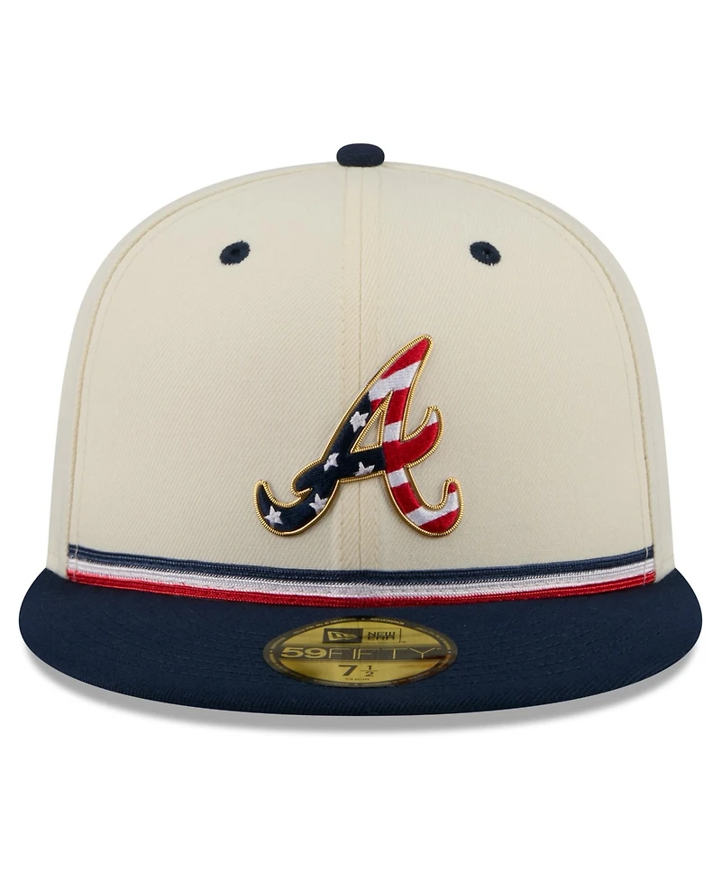 New Era Men's Cream/Blue Atlanta Braves Usa 250 Fourth of July 59FIFTY Fitted Hat