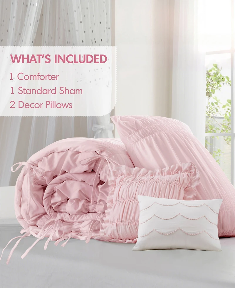 Intelligent Design Ivy Ruched Bow Tie 4-Piece Comforter Set, Twin/Twin Xl