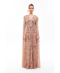Beauut Women's Cape Sleeves Embellished Sequin Maxi Dress
