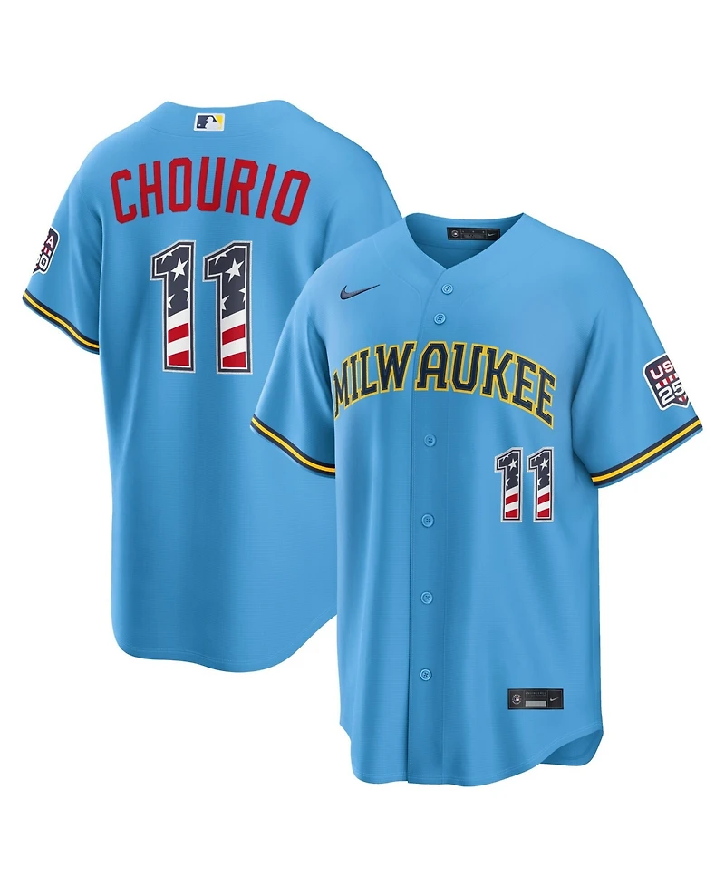 Nike Men's Jackson Chourio Light Blue Milwaukee Brewers Usa 250 Fourth of July Stadium Jersey