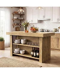 Tribesigns Kitchen Island with Storage: 63" farmhouse butcher block table with open shelves. Rustic counter for dining room, living room.