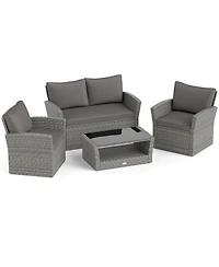 Costway Patio Furniture Set with 2 Rattan Chairs Loveseat Coffee Table Cushions