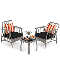 Costway 3 Piece Patio Pe Wicker Furniture Set with 5-Level Adjustable Backrest Bistro Set