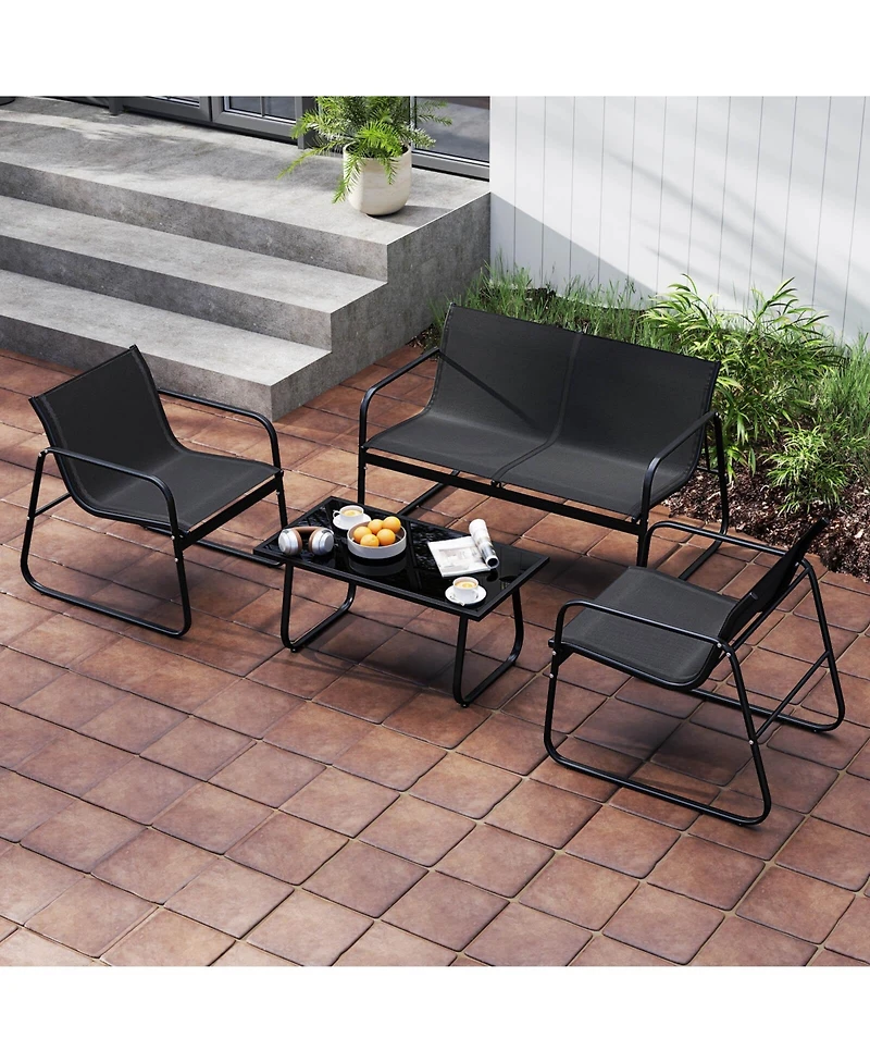 Costway Piece Patio Furniture Set Fabric Lawn Chairs and Loveseat with Coffee Table