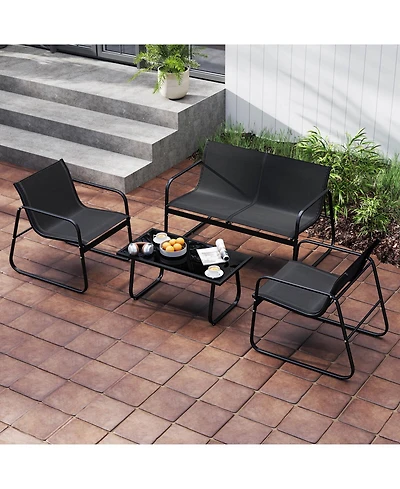 Costway Piece Patio Furniture Set Fabric Lawn Chairs and Loveseat with Coffee Table