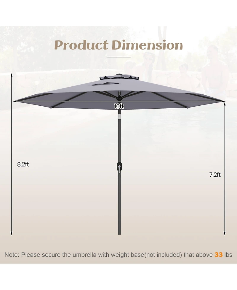 Costway Outdoor Heavy Duty Market Umbrella with Tilt Mechanism Crank Handle 8 Sturdy Ribs