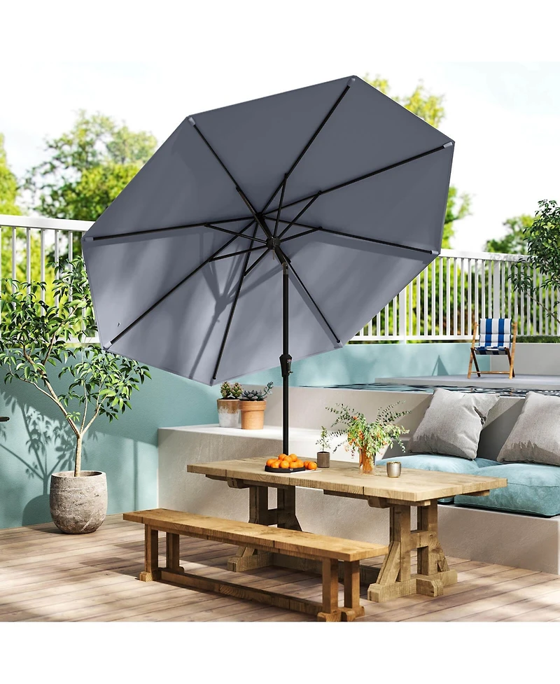 Costway Patio Umbrella with Push Button Tilt, Crank Handle, 8 Sturdy Ribs for Patio, Garden