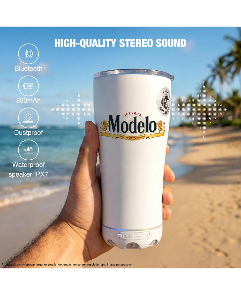 Modelo 16oz Stainless Steel Tumbler with Removeable Led Light Waterproof Bluetooth Speaker