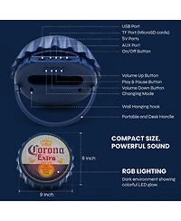 Corona Bluetooth Bottle Cap Speaker with Led Lights, Fm Radio, Kickstand, and Wall Mount