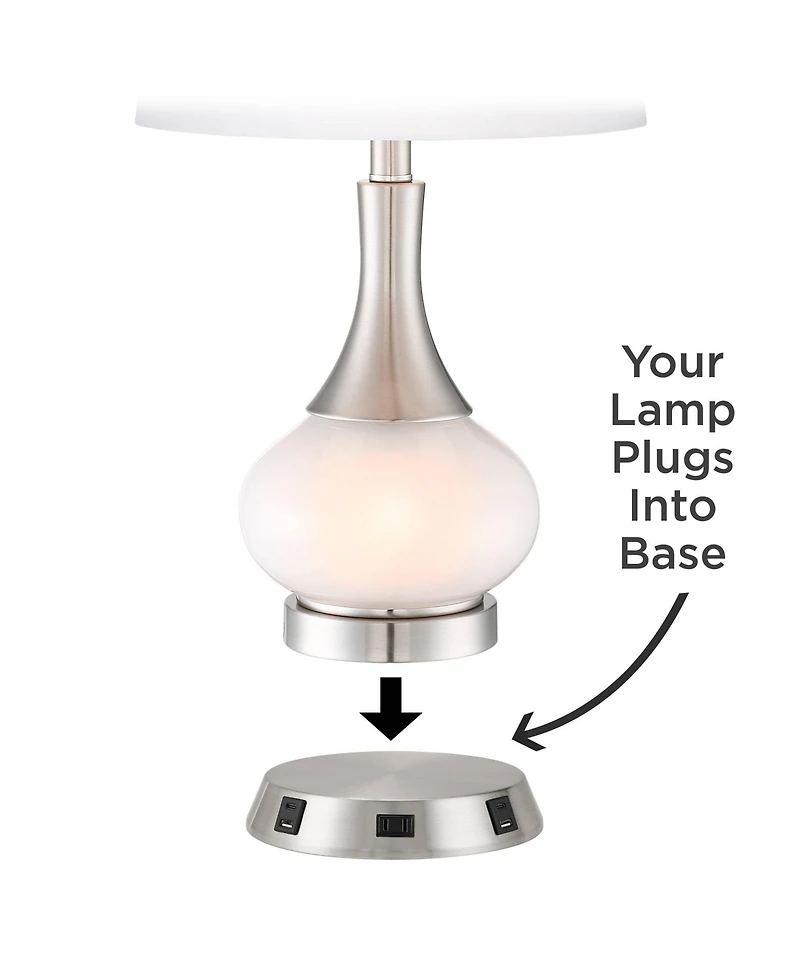 360 Lighting Modern Table Lamp with Usb and Ac Power Outlet Workstation Charging Base 24.5" High Brushed Nickel Droplet Living Room Desk Bedroom