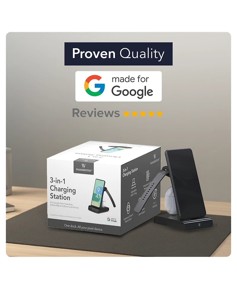 Wasserstein 3-in-1 Charging Station for Google Pixel, Buds and Watch 4 (41 and 45mm)