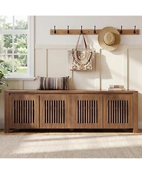 Tribesigns 55"Shoe Storage Bench,2-Tier Mid-Century Modern Entryway Bench with Slatted Doors for Living Room,Entryway,Bedroom,Foyer,Entrance,Walnut