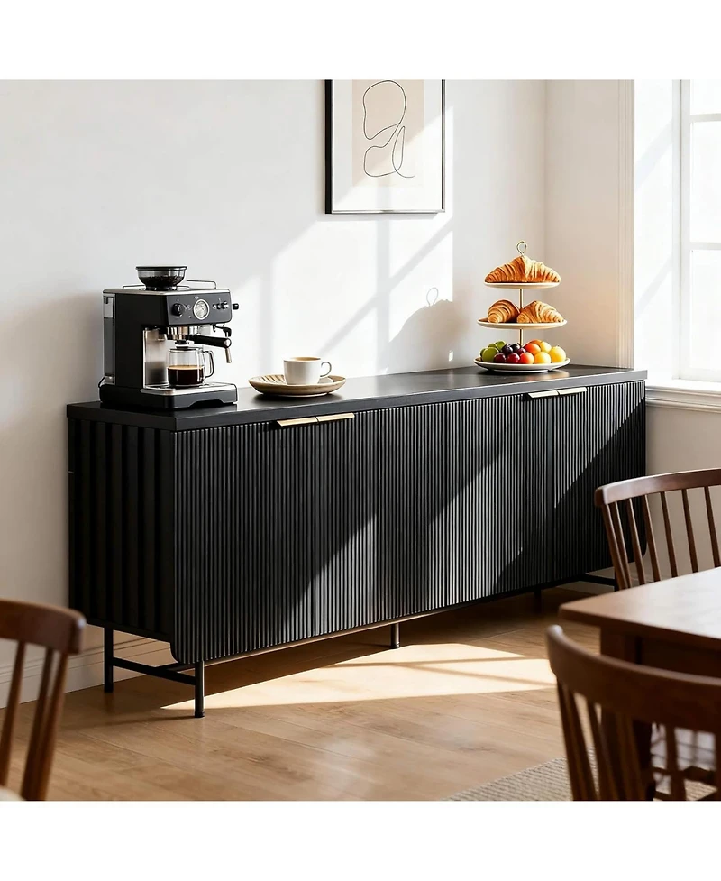 Logicfox Fluted File Cabinet Multifunctional Storage Sideboard with Adjustable Shelves