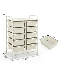 Gouun 10-Drawer Rolling Storage Cart with Lockable Wheels