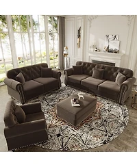Maison Boucle 63'' Velvet Loveseat and Ottoman Set, Tufted Nailhead Rolled Arm Sofa