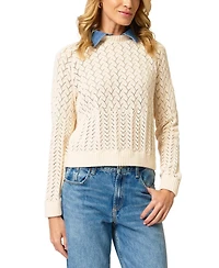 Central Park West Women's Hazel Denim Collared Pointelle Sweater