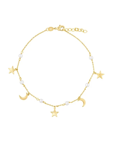 Simona Polished Star and Moon Charm Pearl Anklet
