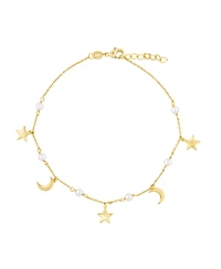 Simona Polished Star and Moon Charm Pearl Anklet