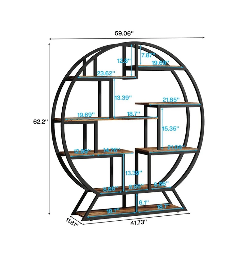 Slickblue 63 Inch Round Bookcase with Open Staggered Display Shelves