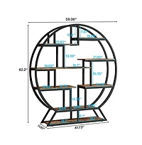 Slickblue 63 Inch Round Bookcase with Open Staggered Display Shelves
