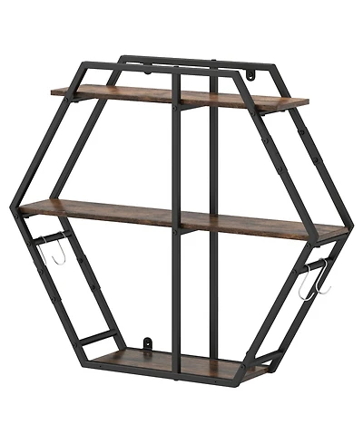 Slickblue Modern 3-Tier Bookshelf with S-Shaped Hooks and Geometric Design