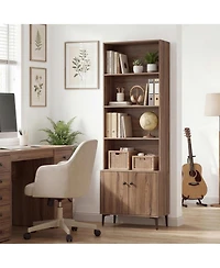 Slickblue Bookshelf with 2 Cabinet Doors and Anti-Tip Safety Straps for Storage