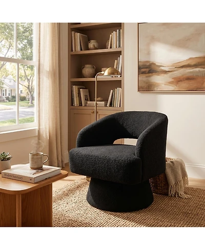 homfan Modern Swivel Barrel Chairs, Soft Round Lounge Hollowed Back, 360degree(s) Rotating Base for Living Room, Bedroom, Vanity, Reading Nook