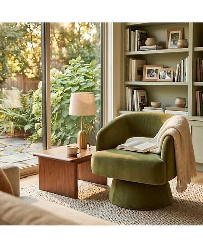 homfan Modern Swivel Barrel Chairs, Soft Round Lounge Chairs, Hollowed Back, 360degree(s) Rotating Base for Living Room, Bedroom, Vanity, Reading Nook