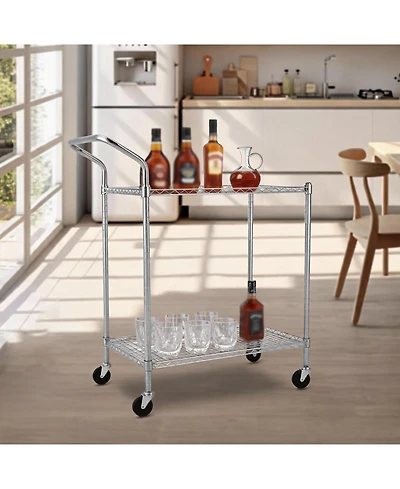 homfan Bar Cart, Heavy Duty Metal Utility Cart with Adjustable Shelves and Locking Wheels for Kitchen or Pantry