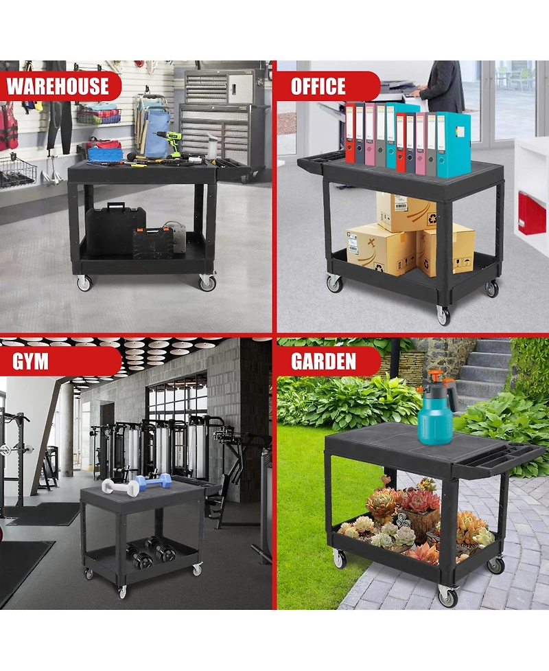 homfan 46.1L x 25.8W x 33.9H in Heavy Duty Utility Cart with Double Layer Shelves, Pp Tool Trolley for Garage Warehouse Workshop