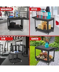homfan 46.1L x 25.8W x 33.9H in Heavy Duty Utility Cart with Double Layer Shelves, Pp Tool Trolley for Garage Warehouse Workshop